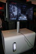 The E3 2005 Xbox 360 Kiosk (with a fake Xbox 360 being displayed). This kiosk was actually being run by an Alpha PowerMac G5 inside the cabinet.